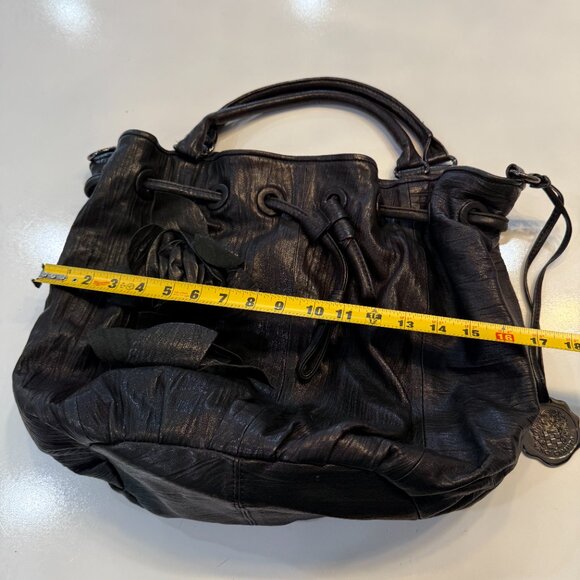 Vince Camuto Black Leather Shoulder Bag Purse with Flowers Leather+Jaquard - Picture 9 of 11